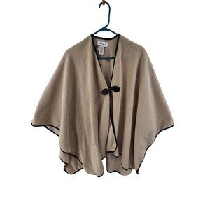 Le Moda Women's Poncho Shawl Tan black Trim One Size